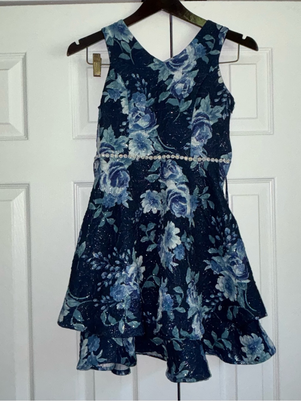 Speechless Girls Navy Blue Rose Floral Party Dress with Gem Waist Size 12
